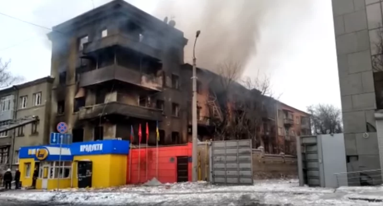 Whose bombing destroyed Albanian Consulate in Ukraine?