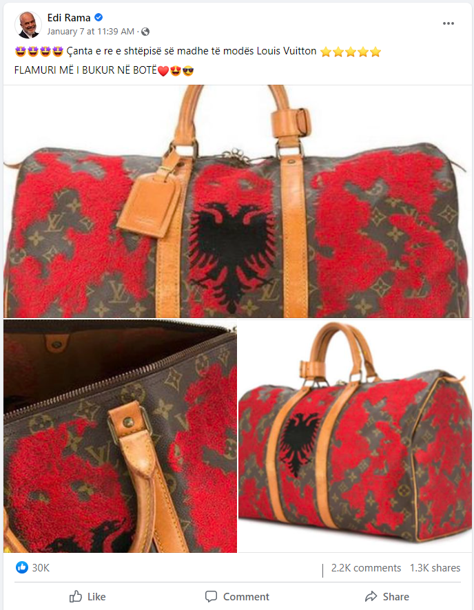 Rama boasted: Louis Vuitton sells bags with the Albanian flag