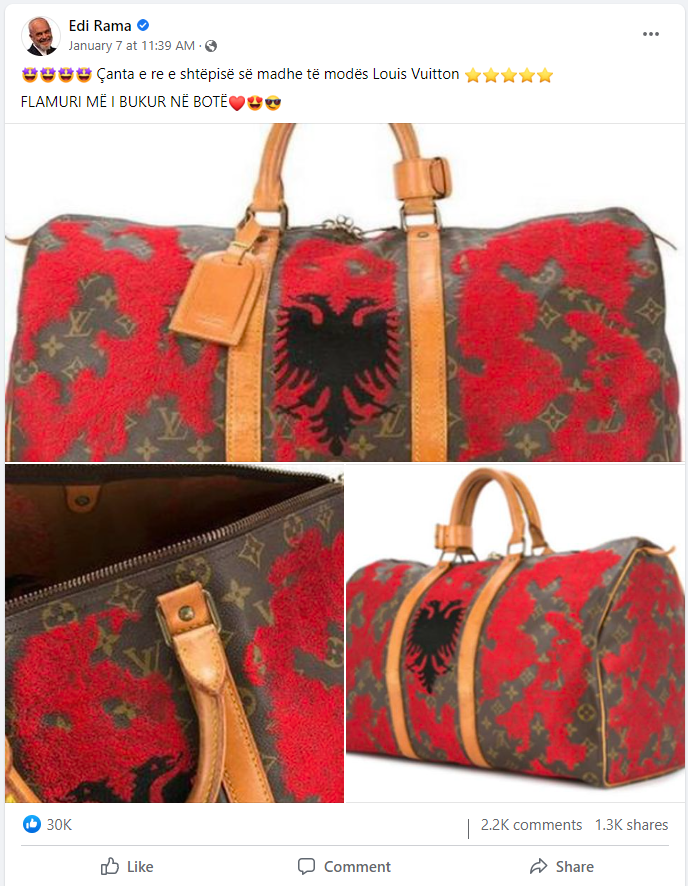 Louis Vuitton writes to Faktoje: The bag with the Albanian flag