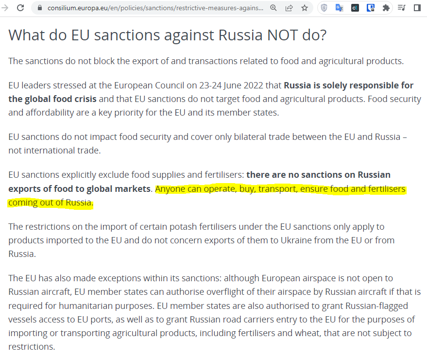 *part of the official EU website explaining the sanctions imposed by the EU on Russia
