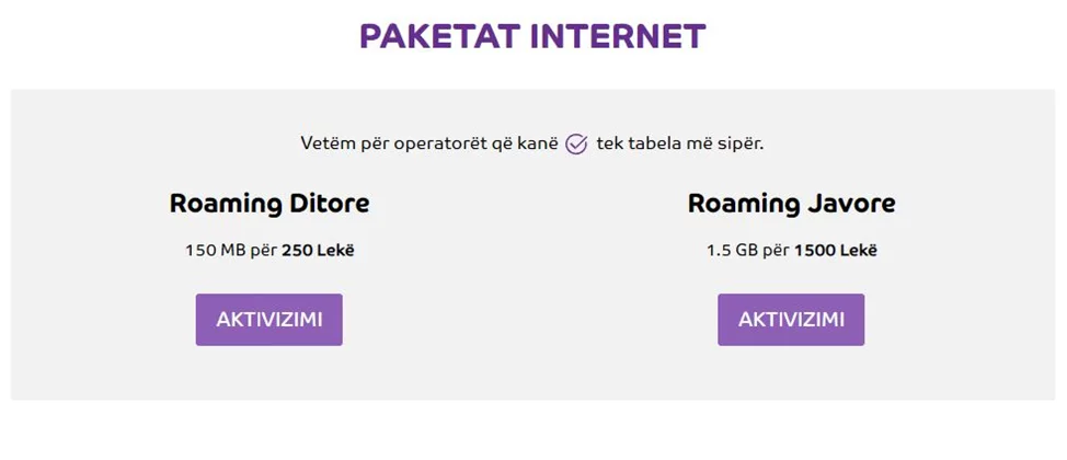*price of Internet roaming in One Telecommunications packages after October 1