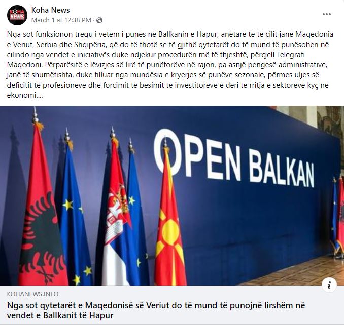 As of today, the single labor market in the Open Balkans, consisting of North Macedonia, Serbia, and Albania, is now operational. This means that all citizens will have the opportunity to work in any of the initiative's countries by following simplified procedures, as reported by Telegraf Macedonia. The benefits of unrestricted movement of workers in the region, without administrative barriers, are numerous, including access to seasonal employment, addressing skill shortages, boosting investor confidence, and stimulating growth across various sectors of the economy.... OPEN BALKAN KOHANEWS.INFO From today, citizens of North Macedonia will be able to work freely in the countries of the Open Balkans 