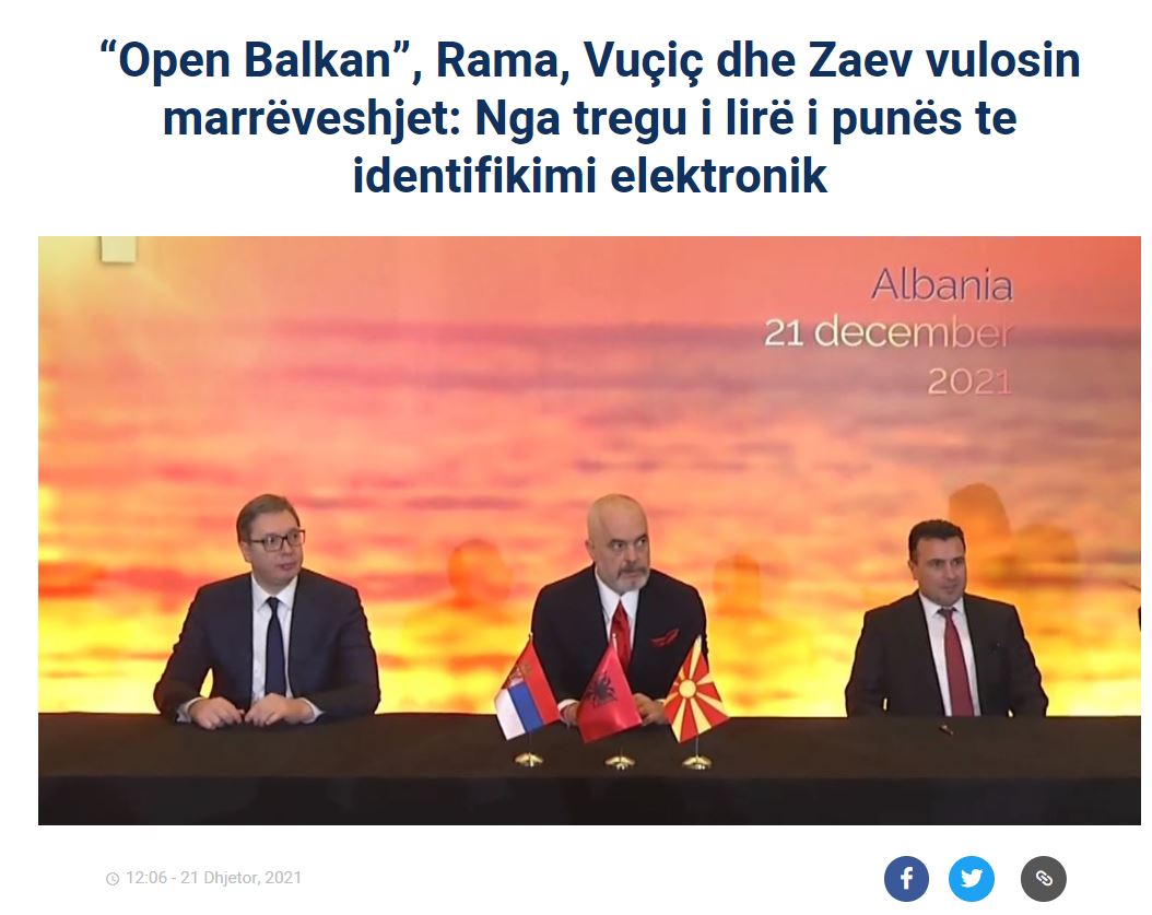 'Open Balkan': Rama, Vucic, and Zaev sign the agreements: From free labor market to electronic identification