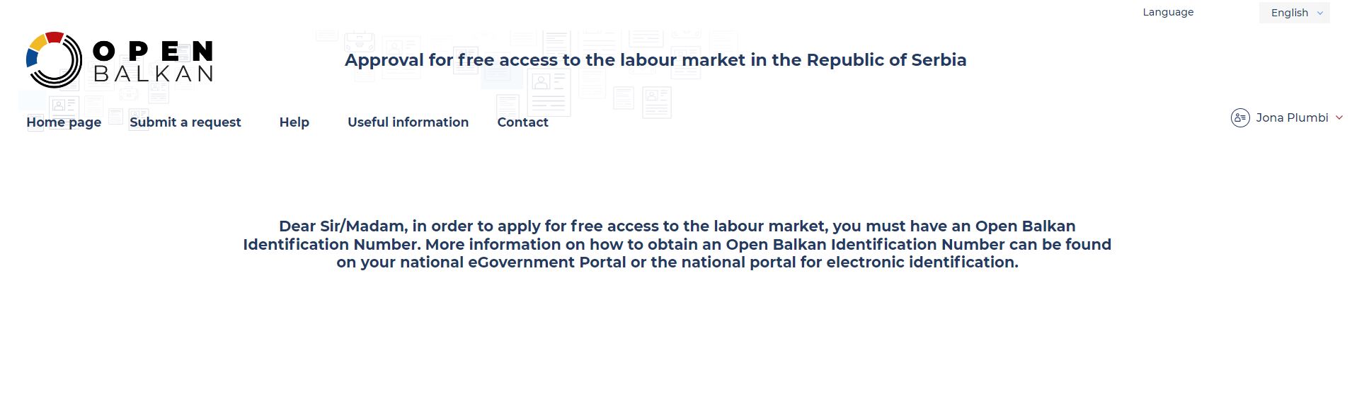 *The announcement on the Serbian government's website explicitly requests the Open Balkan ID for application to access the free labor market