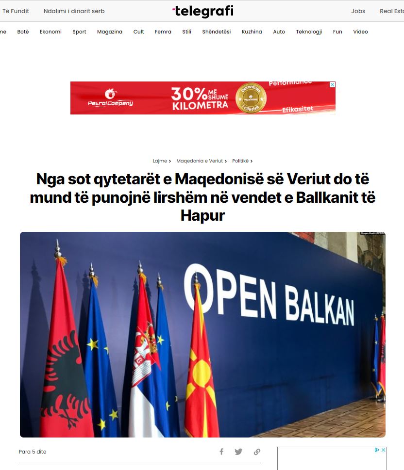 Starting today, citizens of North Macedonia will be able to work freely in the Open Balkans countries